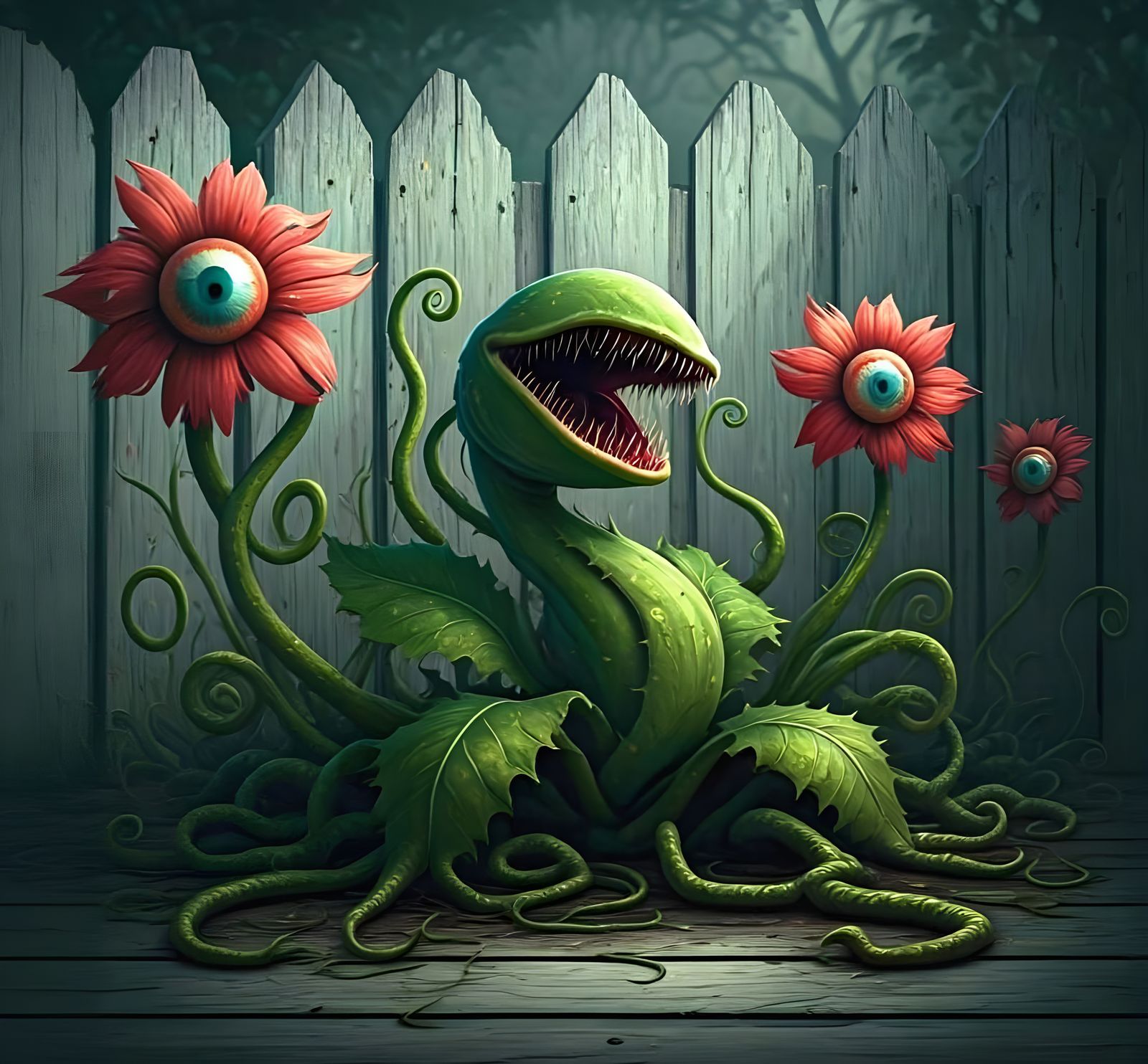 Audrey II in a Surreal Botanical Horror Garden