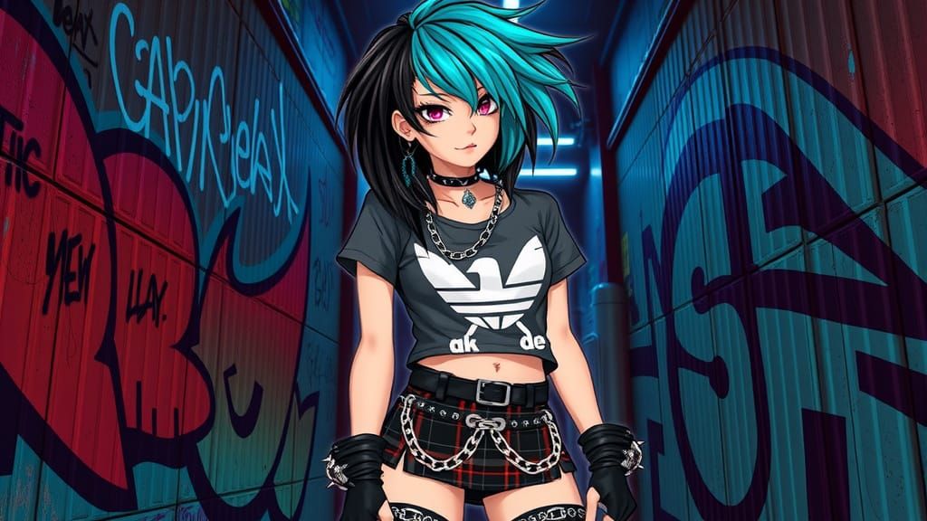 Edgy Punk Girl with Bold Hairstyle in Urban Setting