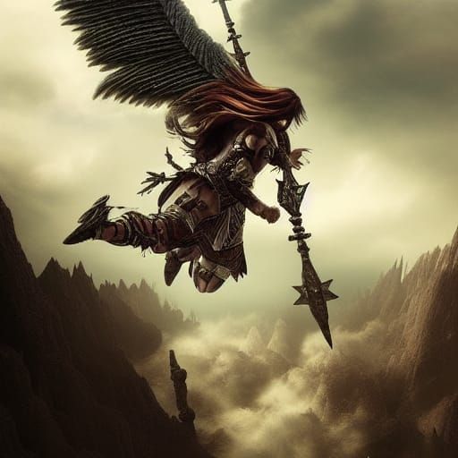 Winged Warrior Guardian in Dramatic Digital Painting