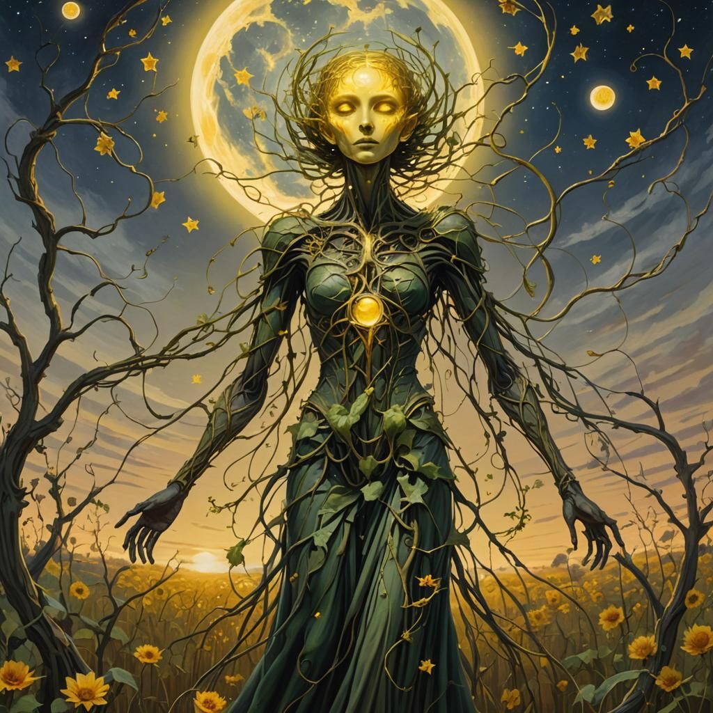 Slender Figure in Vine Gown, Fantasy Art