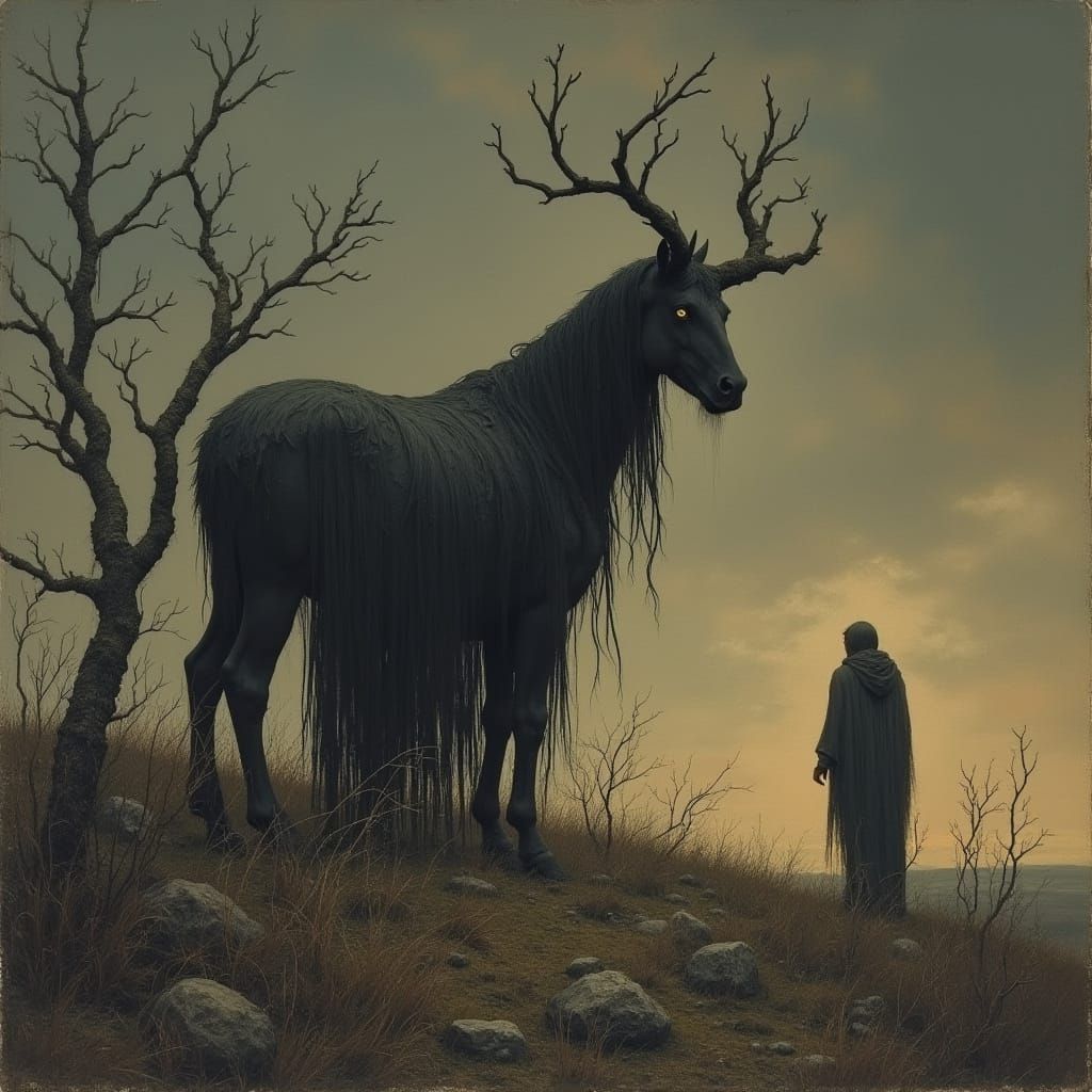 Centaur on Desolate Moor Under Twilight Sky