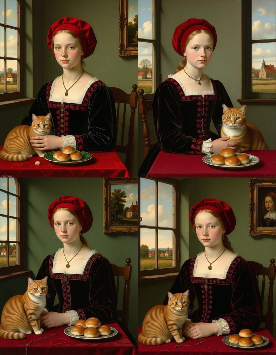 Renaissance Portrait: Girl with Cat in Old Painting Style