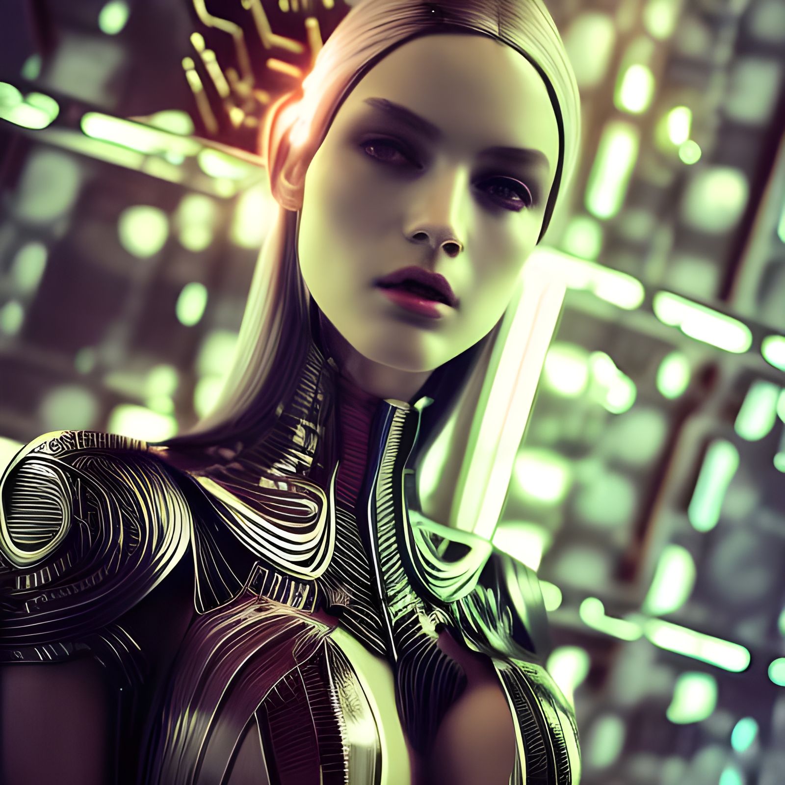 Cyberpunk Goddess in Spaceship, Hyperrealistic 64K