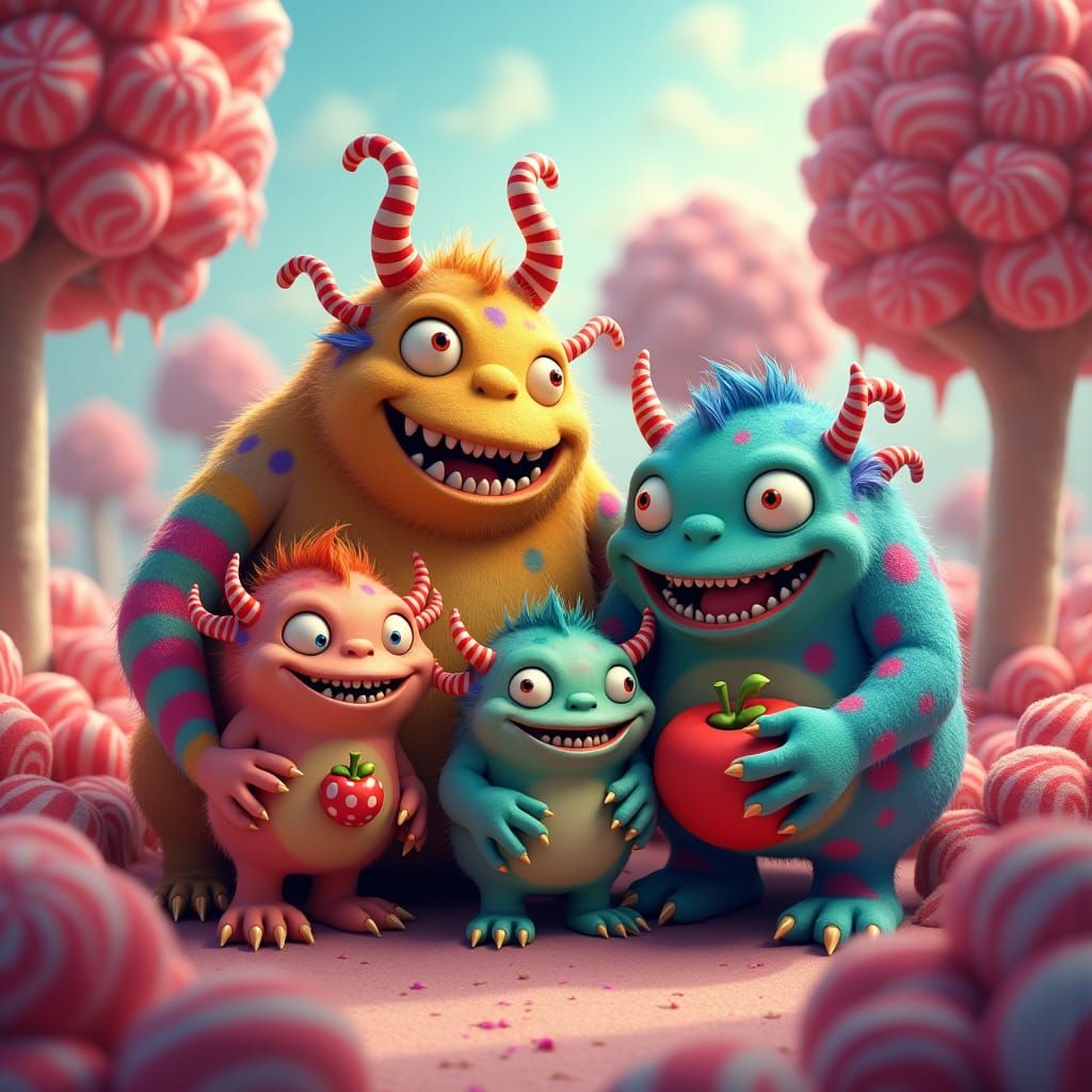 Loving Monster Family in a Candyland Fantasy
