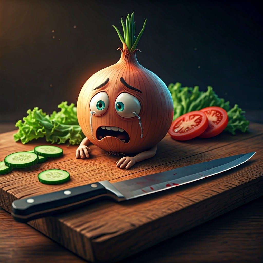 Frightened Onion's Kitchen Nightmare: 8K Fantasy Art