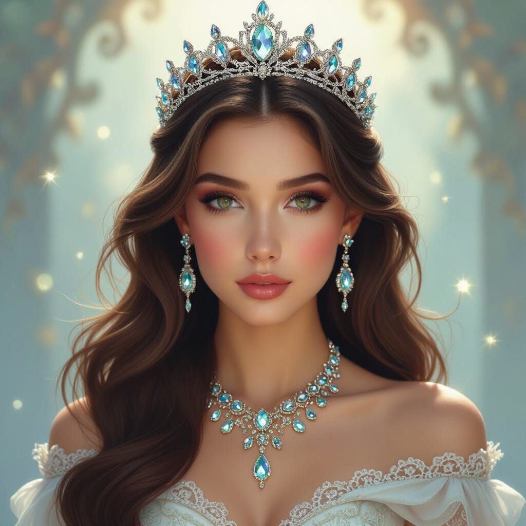 Elegant Woman with Tiara in Fantasy Art Style
