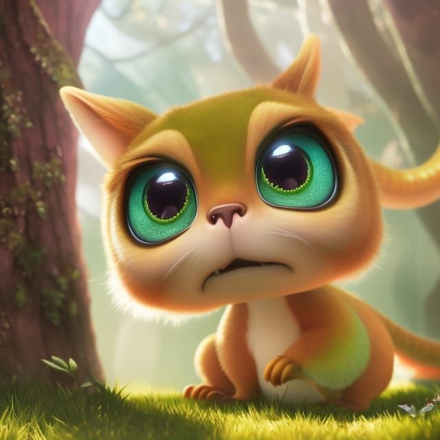 Adorable Baby Dragon in Pixar-Style 3D Digital Art