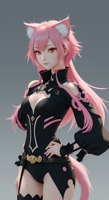 Anime Style 3D Art of a Serene Girl with Feline Features