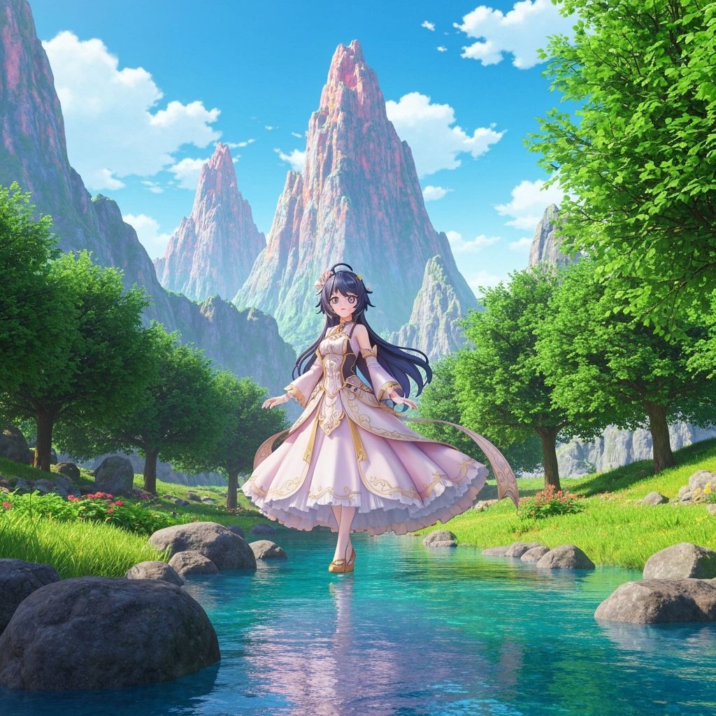 Red-Haired Woman Runs Through Vibrant Landscape in 3D Anime ...