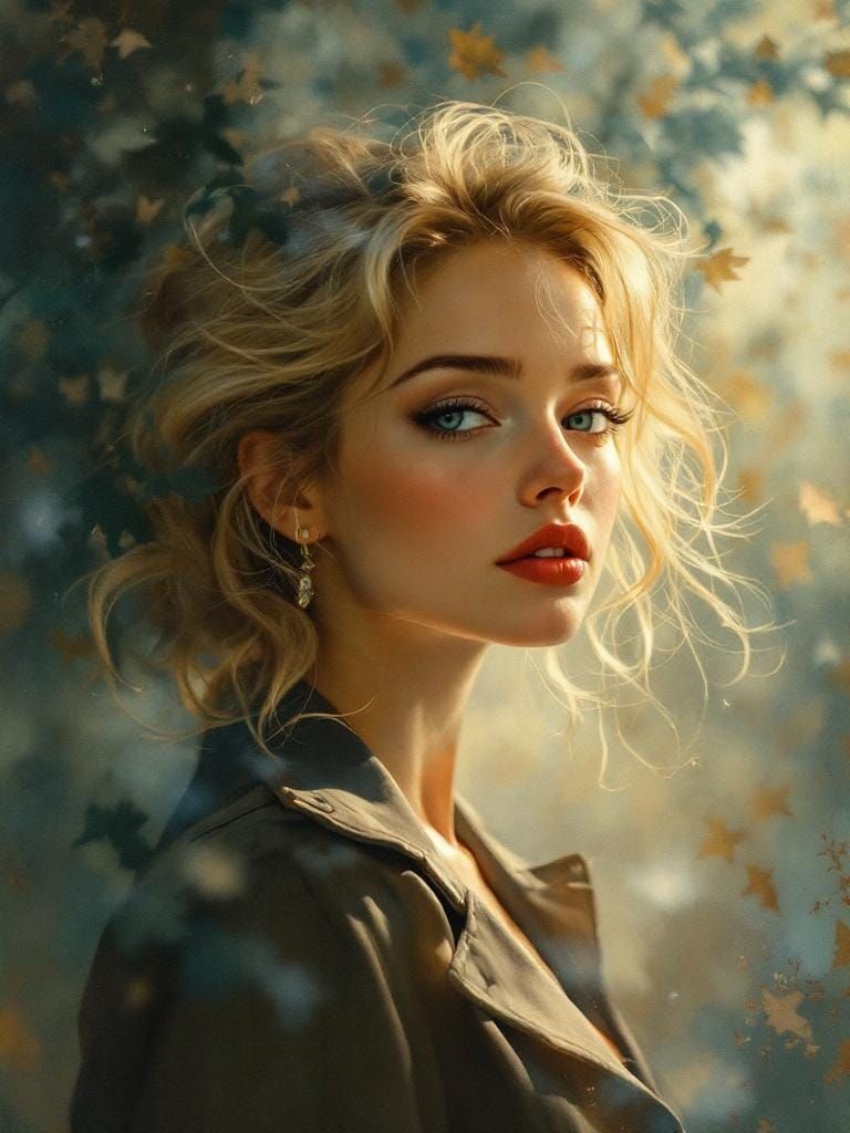 1950s Pin-Up Woman in Mao Jacket, Atmospheric Portrait