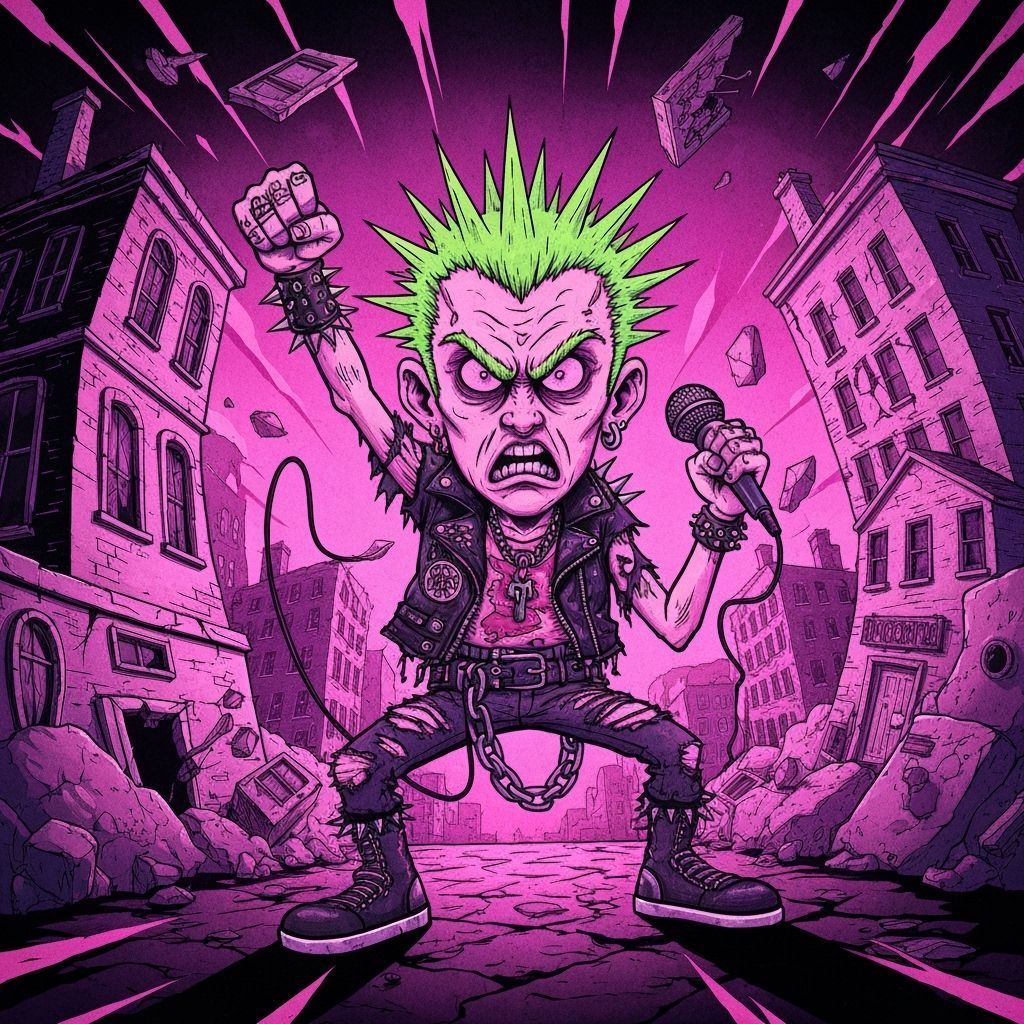 Punk Rebellion: Exaggerated Cartoon Shatters Conformity