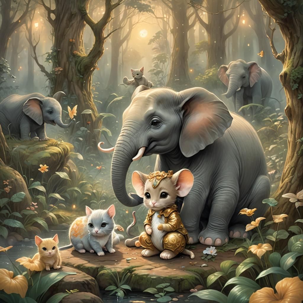 Whimsical Chibi Friends in Fantasy Forest