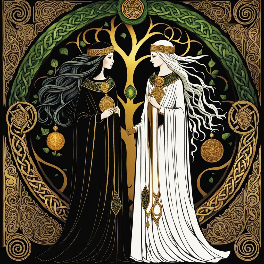 The Morrigan and Brighid, Book of Kells