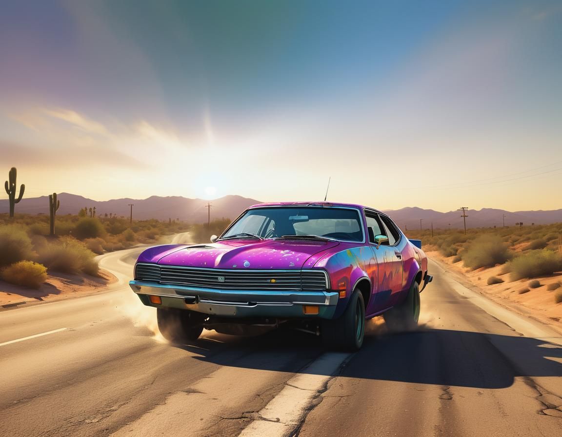 Cartoon Car Wheelie in a Vibrant Art Style