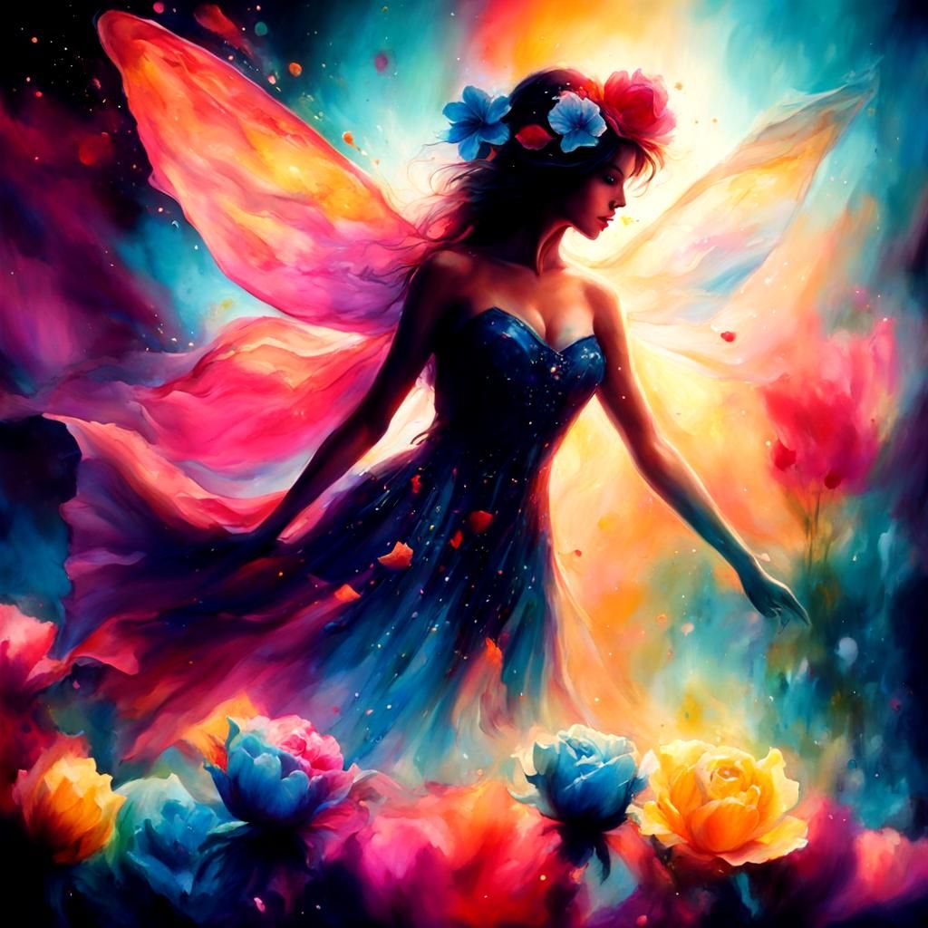 Floral Fantasy in Surreal Ink Splatter Art