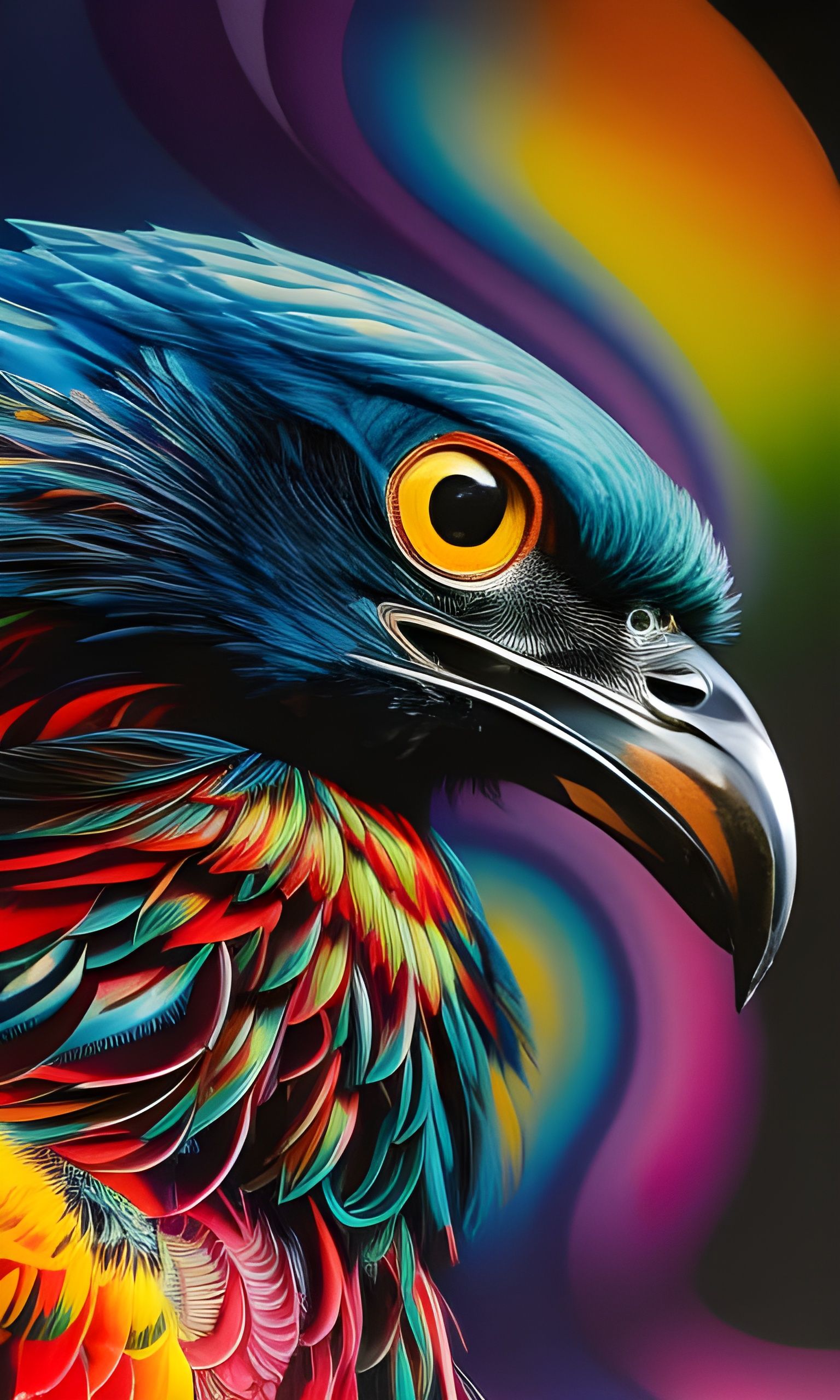 Colorful Crow Portrait in Cyberpunk Inkpunk Style