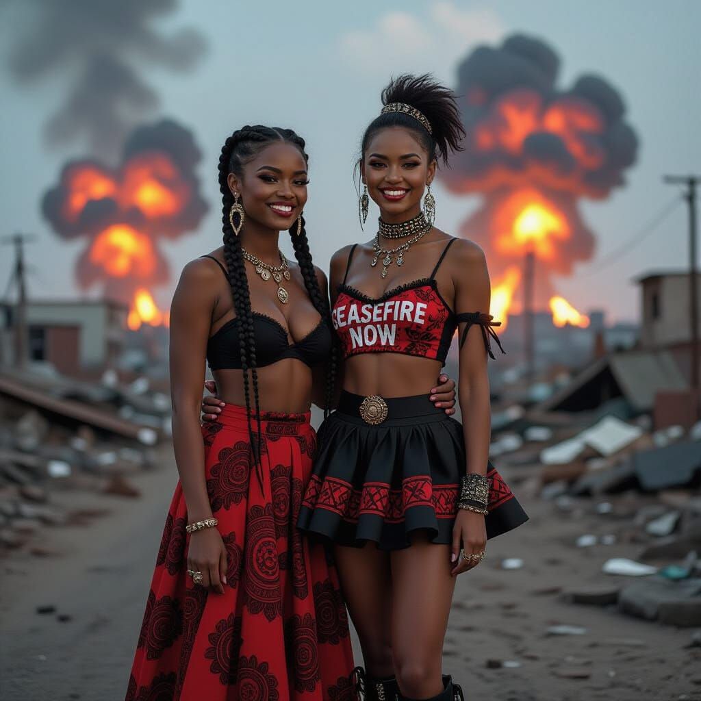Powerful Image of Women in War Zone, Photo Realistic Style