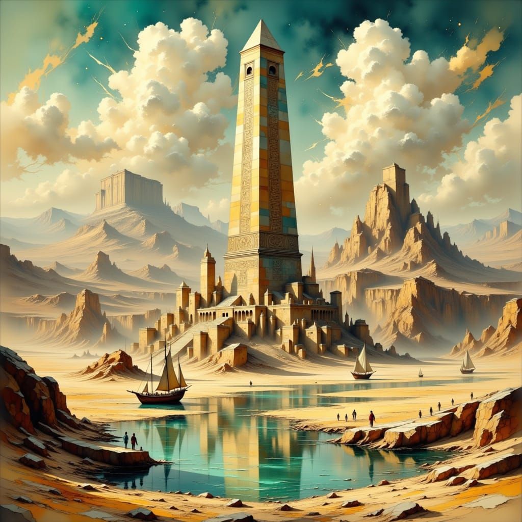 Majestic Obelisk in an Ancient Desert City