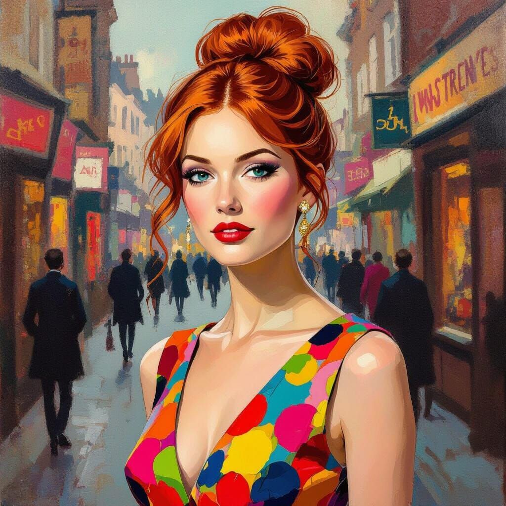 Mod Woman in Swinging London, Expressionist Portrait