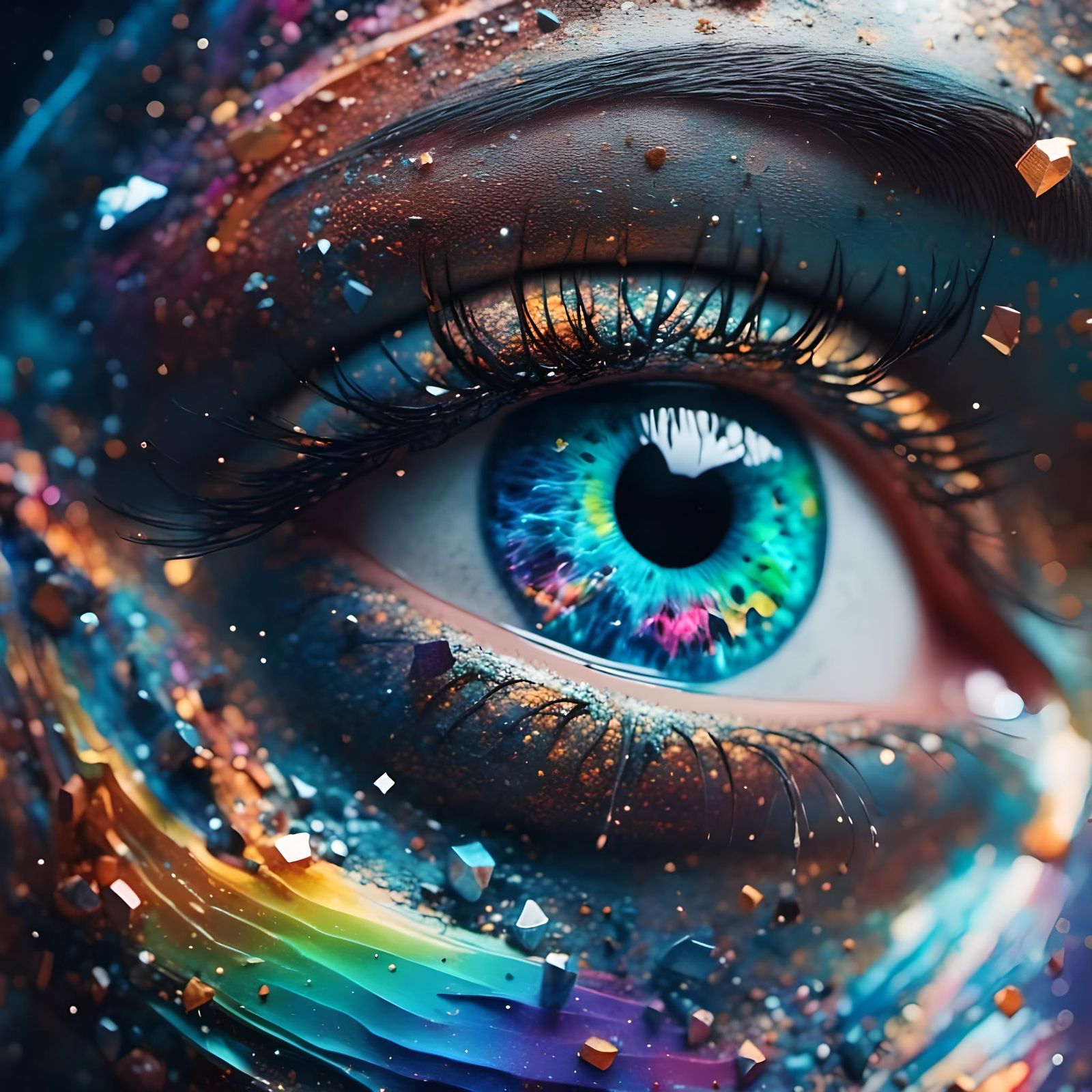 Rainbow Eye with Aurora in Hyperrealistic Splash Art