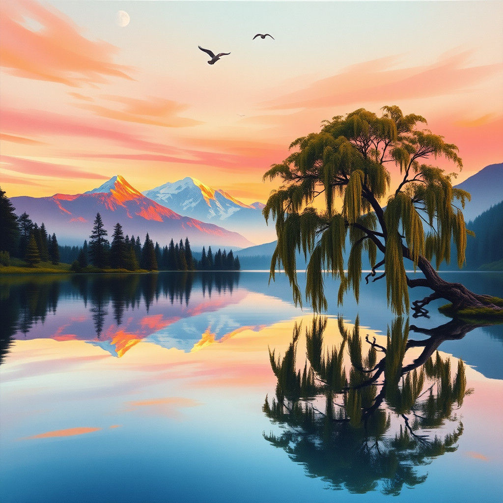 Golden Hour Lake: Impressionist Landscape Painting