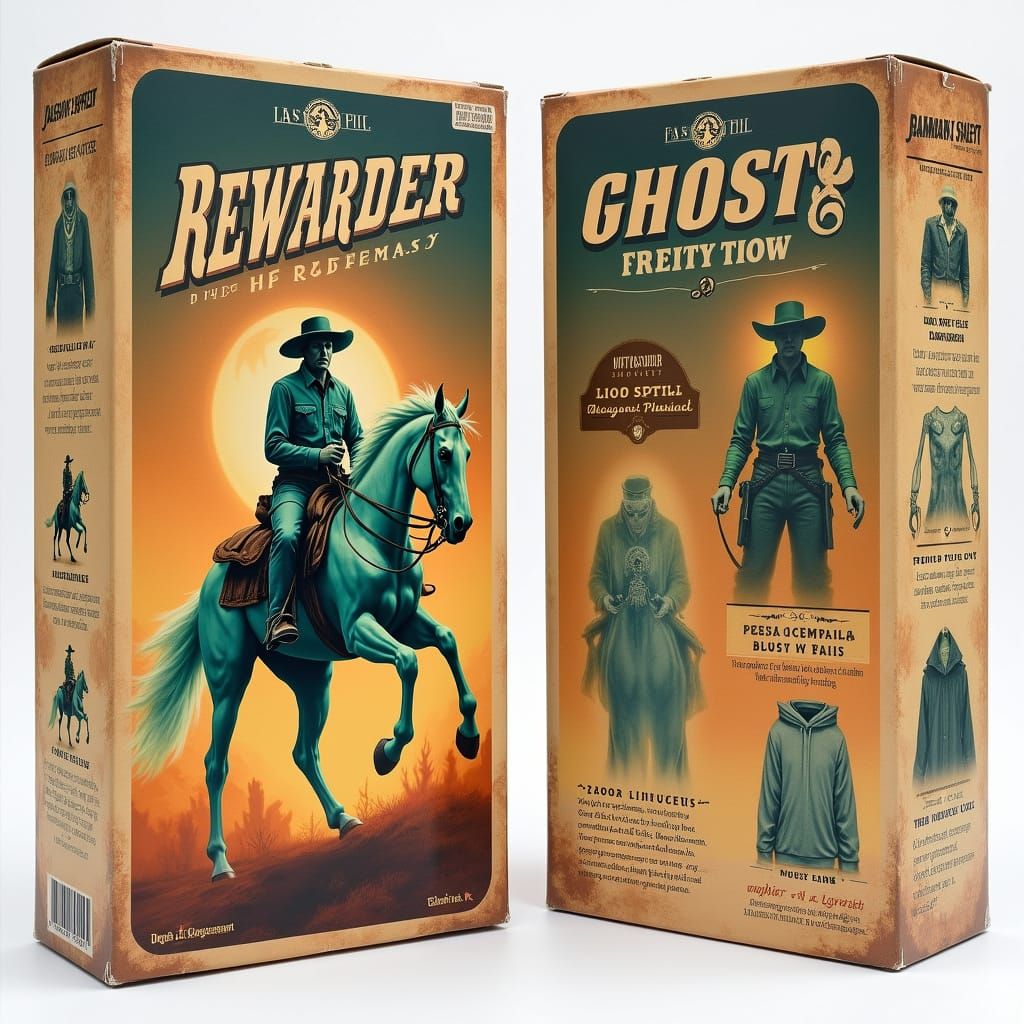 Vintage Western Action Figure Box Art Featuring Spectral Cow...