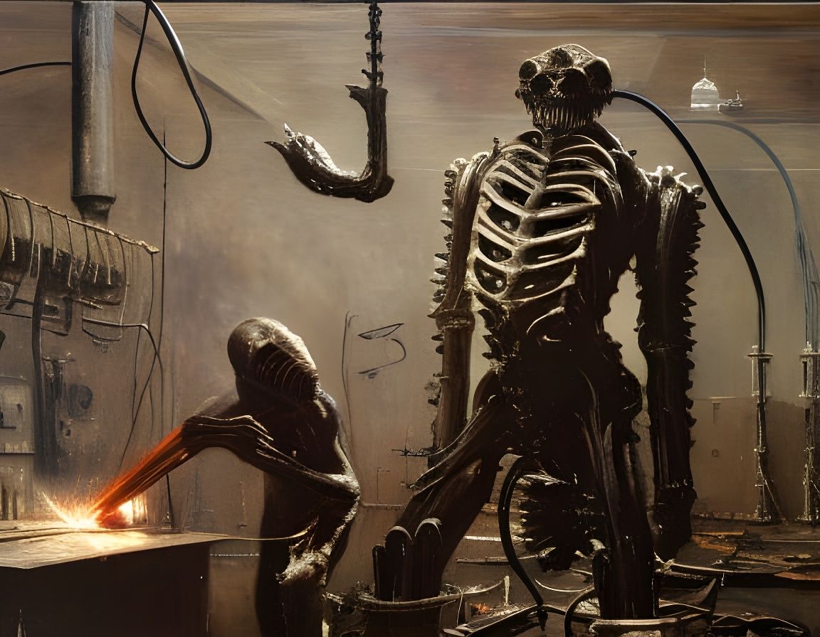 Dark Creature Assembling Machine Inspired by Giger