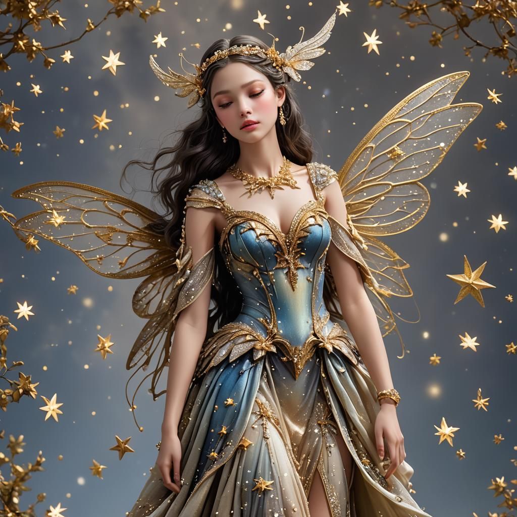 Cosmic Fairy with Starry Dress and Wings