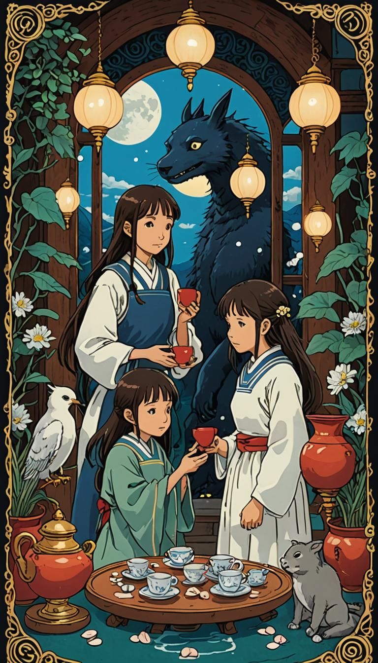 Five of Cups Tarot in Studio Ghibli Style