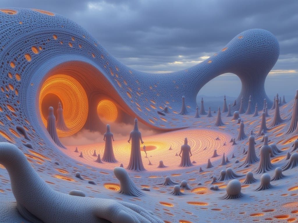 Surreal Alien Landscape with Glowing Patterns and Geometric ...