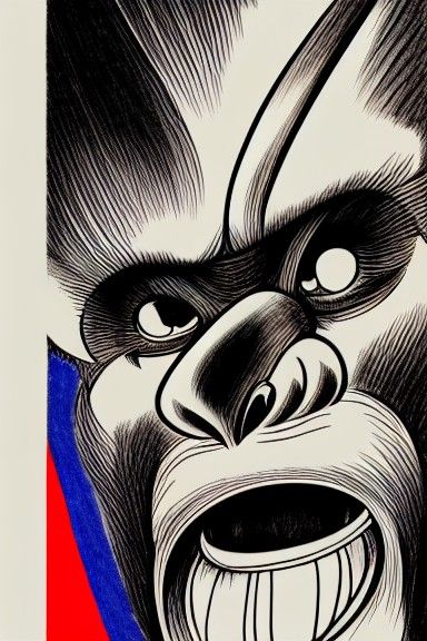 Psychedelic Retro Sci-Fi Monkey Portrait in Red and Blue