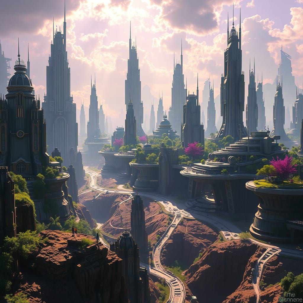 Lush Sci-Fi Cityscape with Volumetric Lighting