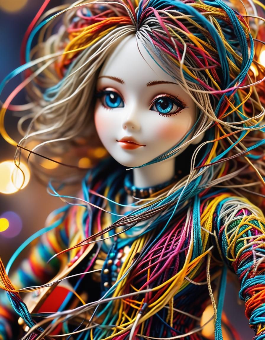 Abstract String Ragdoll in Vibrant Macro Photography