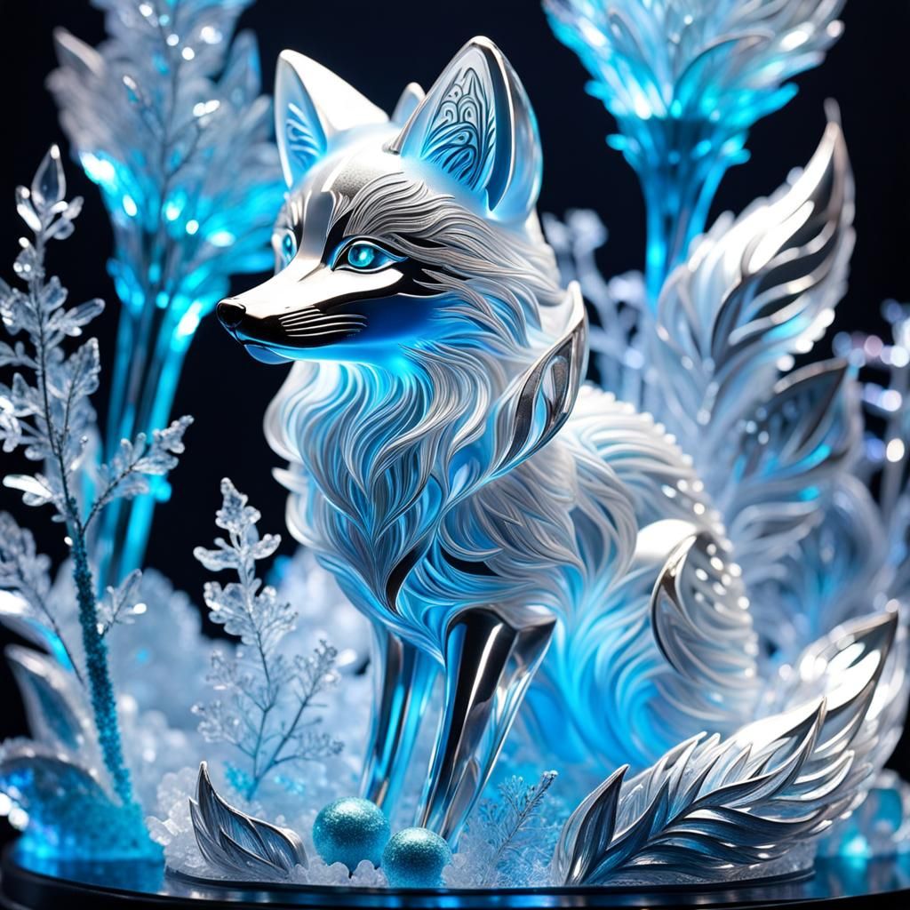 Bioluminescent Ice Fox Sculpture in Unreal Engine 5