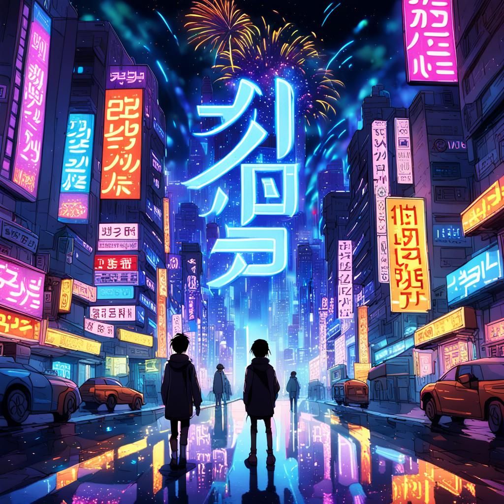 Vibrant Anime Cityscape at Night in Israel