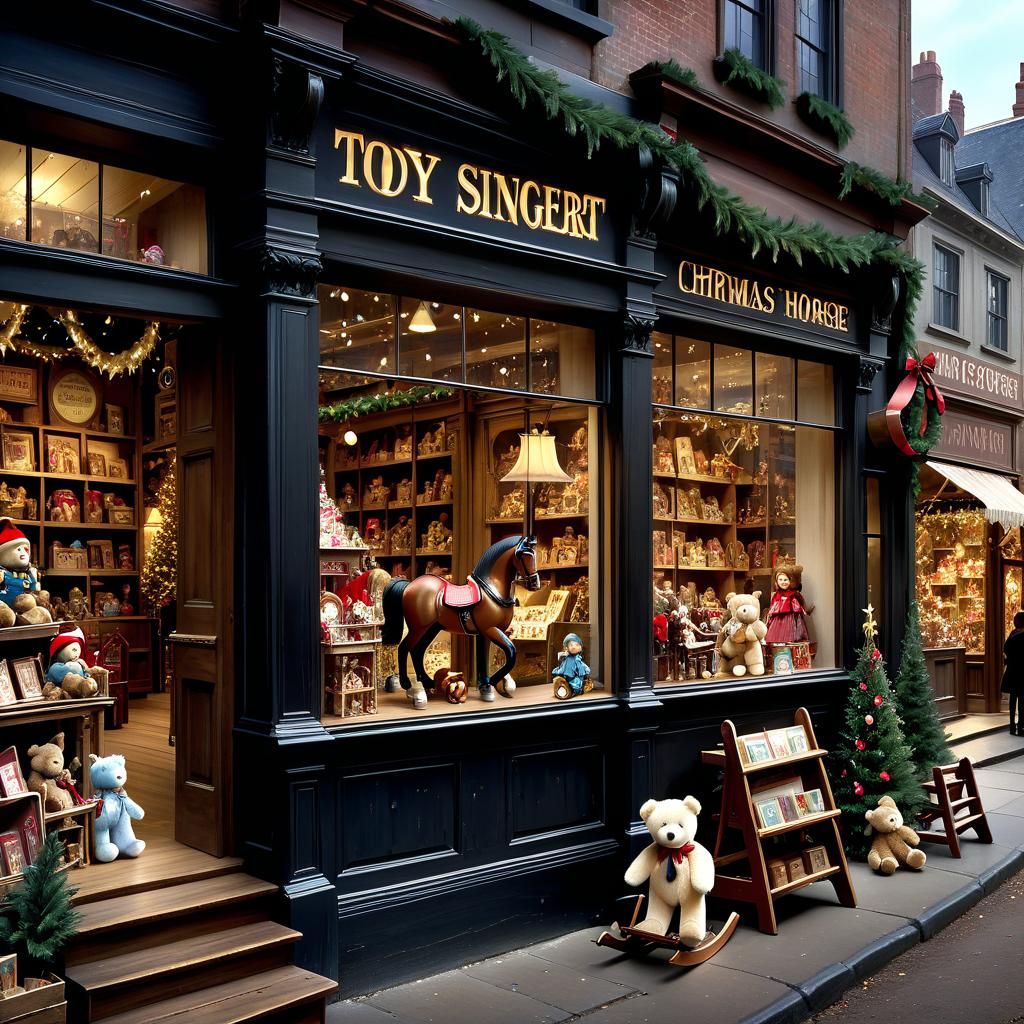 Rustic Christmas Toy Store in Dark Academia Style