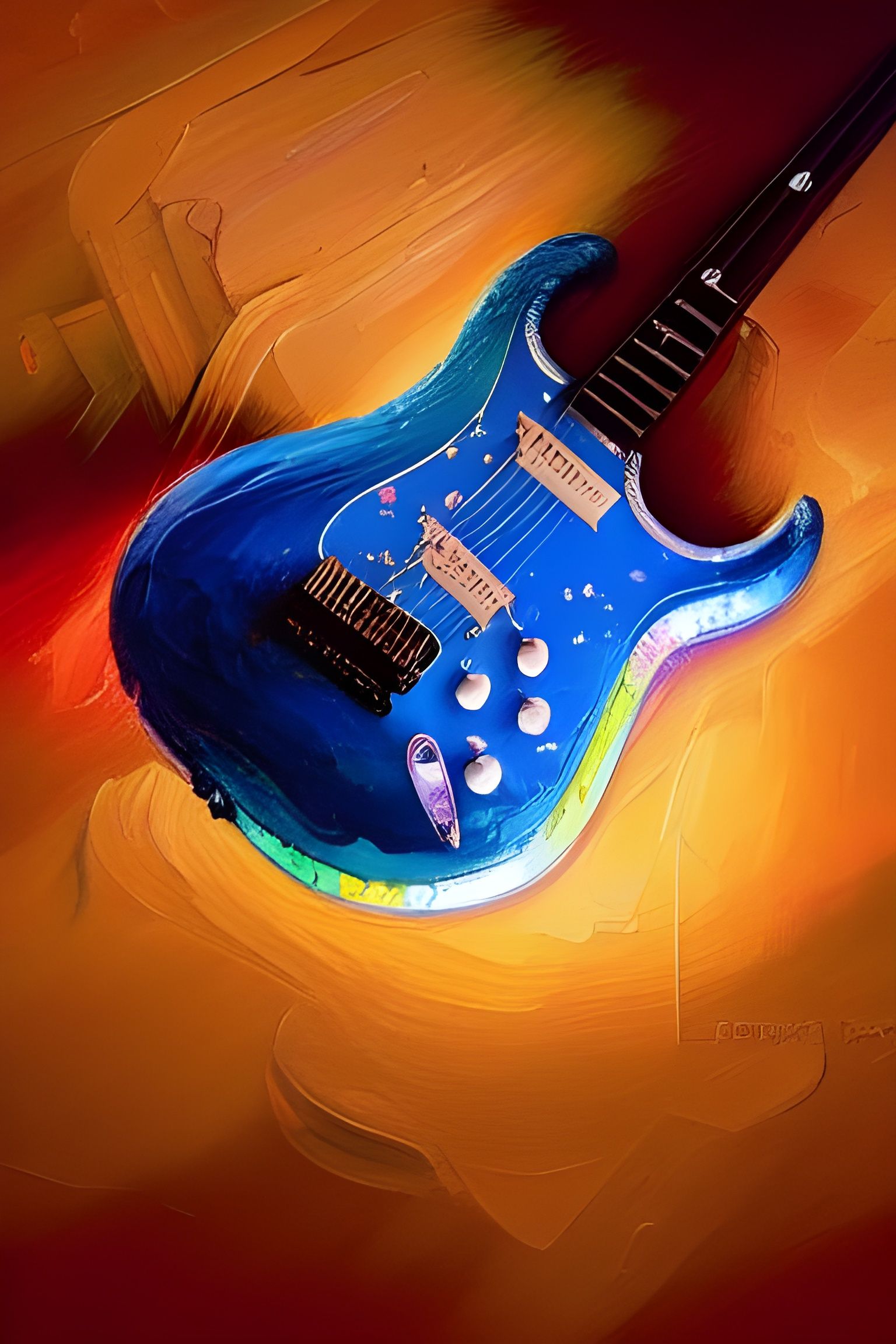 Iridescent Guitar in Neo-Impressionist Expressionist Style