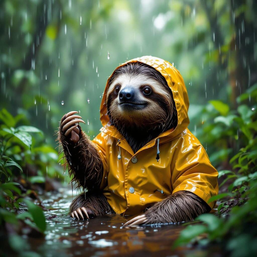 Sloth Frolics in Rain-Soaked Jungle