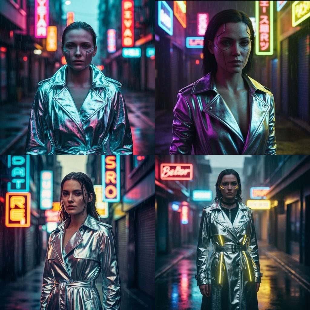 Cyberpunk Woman in Rainy Alley with LED Makeup