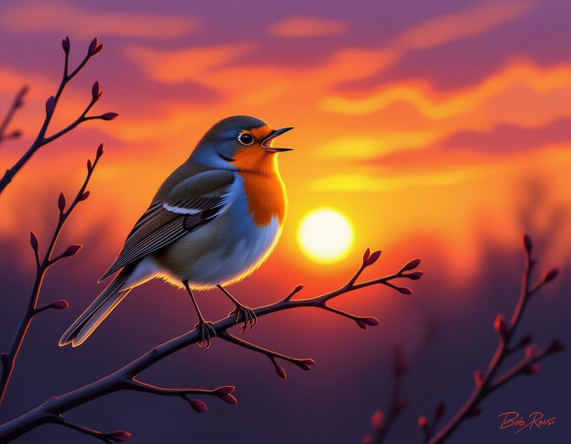 Robin's Song at Dusk: An Oil Painting