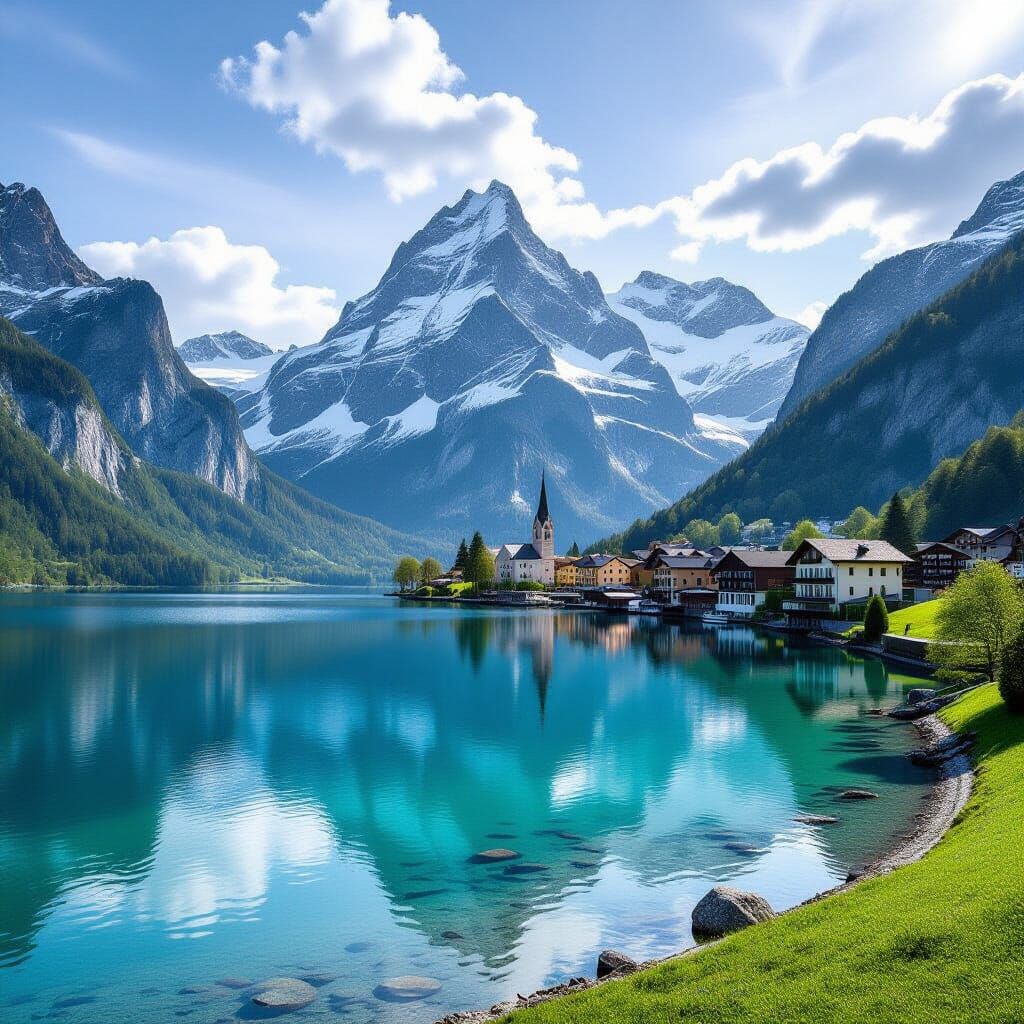 Majestic Eiger Mountain Vista with Spring Valley and Lake