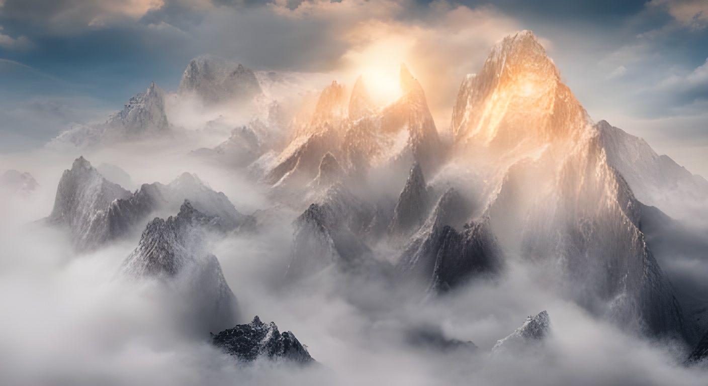 Epic Mountains with God Rays in 3D Render