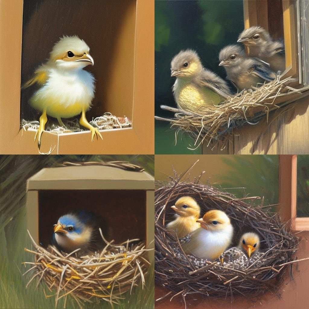 Birds Nest in a Box: Oil Painting