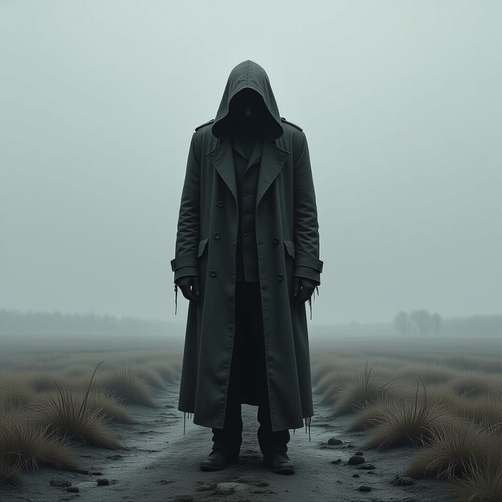 Desolate Figure in Bleak Landscape, in Beksiński Style