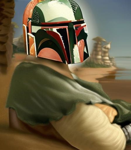 Boba Fett on Beach as Baroque Painting