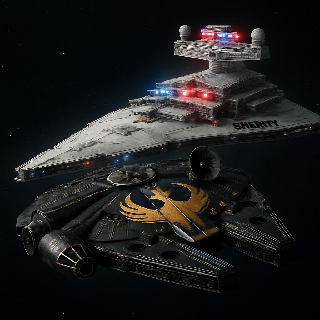 Millennium Falcon with Firebird Emblem in Star Destroyer Cha...