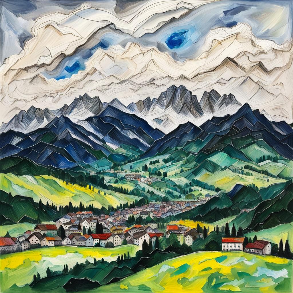 Cloudy Day in Kitzbuhel, Austria: Mixed Media Art