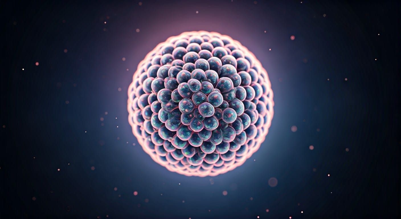 Vibrant Fluorescent Particle in Ethereal Atmosphere