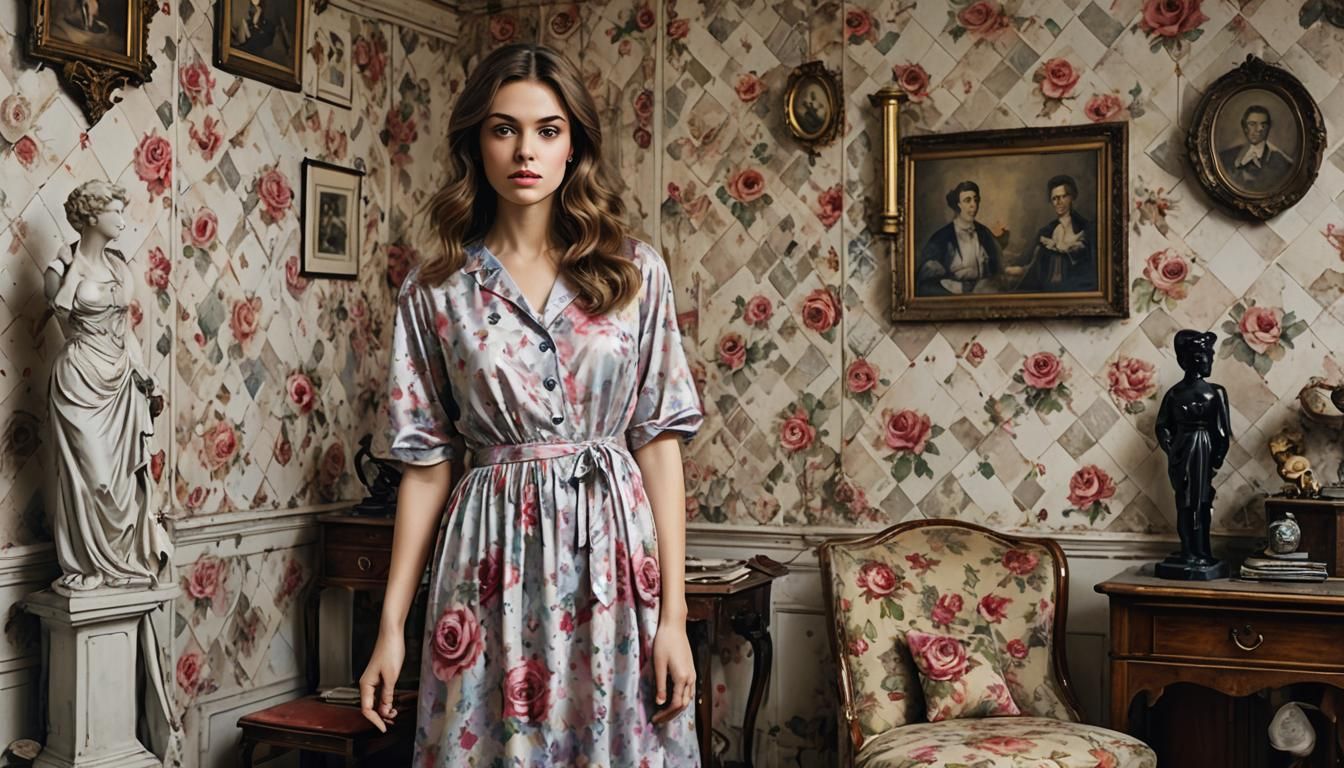 Woman in Gown, Antique Study, Chiaroscuro Portrait