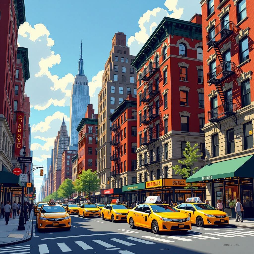 Hyperrealistic 2D New York Cityscape in Animated Style